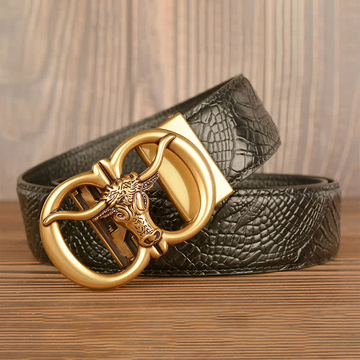 Men's Giant Ox Crocodile Pattern Leather Belt - image 17