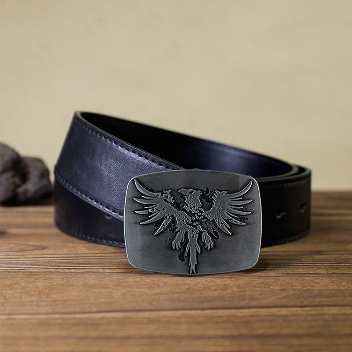 Men's DIY Rising Phoenix Eagle Buckle Leather Belt - Silver - Black PU Belt (40) - image 4