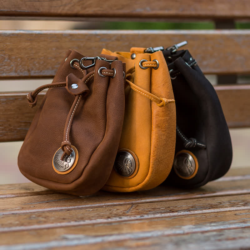 Small Wallet Coin Purse Drawstring Leather Belt Bag - image 1