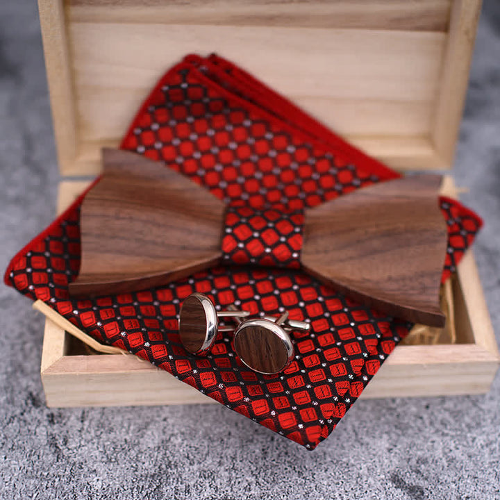 3Pcs Men's 3D Black Walnut Wooden Bow Tie Set - image 5