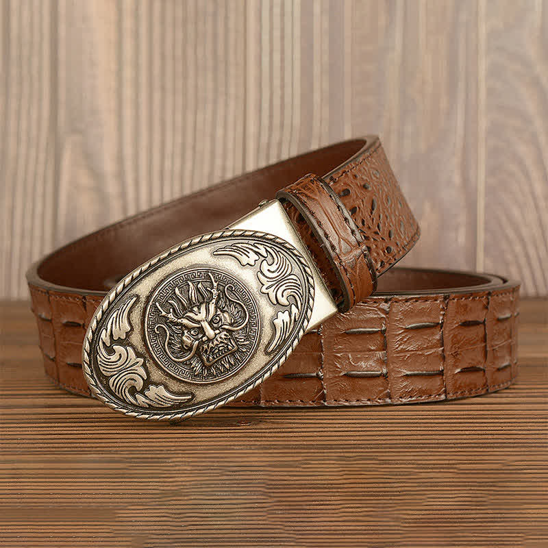 Men's Dragon Head Crocodile Pattern Leather Belt - image 19