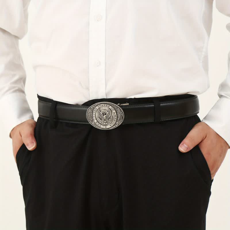 Men's DIY USA Eagle Flag Automatic Buckle Leather Belt - image 8