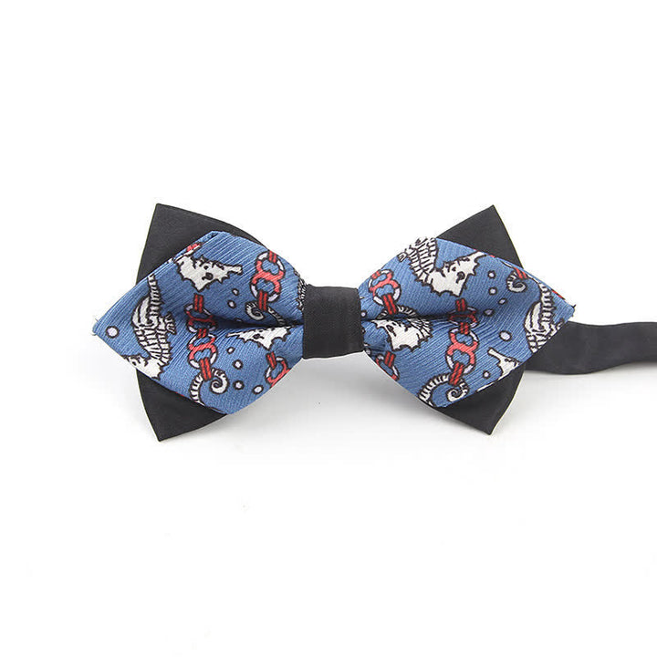 Men's Cartoon Sea Horse Pointy Bow Tie - Navy - image 0