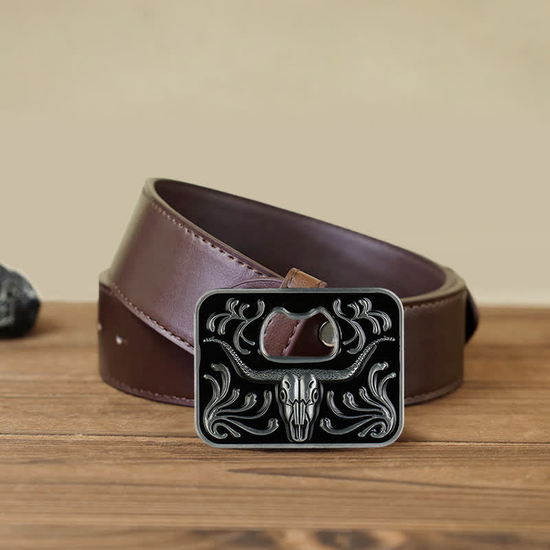 Men's DIY Opener Buckle Leather Belt - Bull - Brown PU Belt (40) - image 6