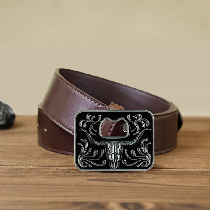 Men's DIY Opener Buckle Leather Belt - Bull - Brown PU Belt (40) - image 6