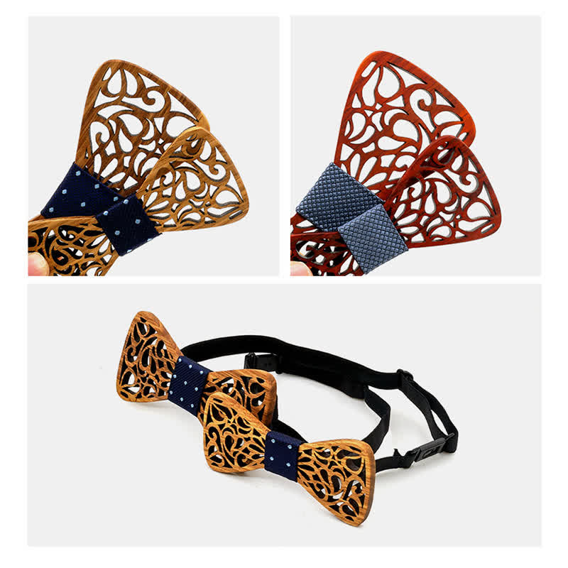 2Pcs Men's Parent-child Hollow Wooden Bow Tie - image 4