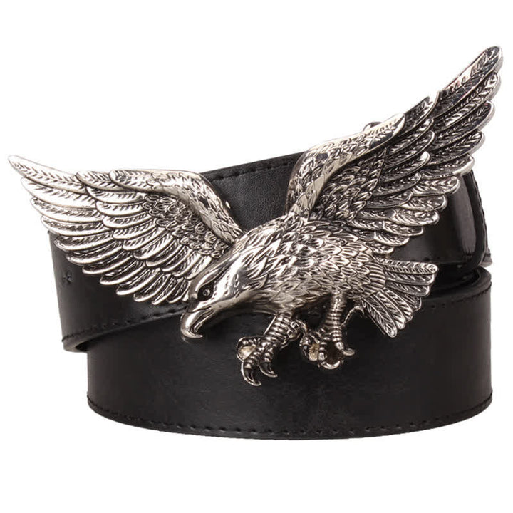 Men's Personality Large Flying Eagle Buckle Leather Belt - Black / Silver - 40 - image 7