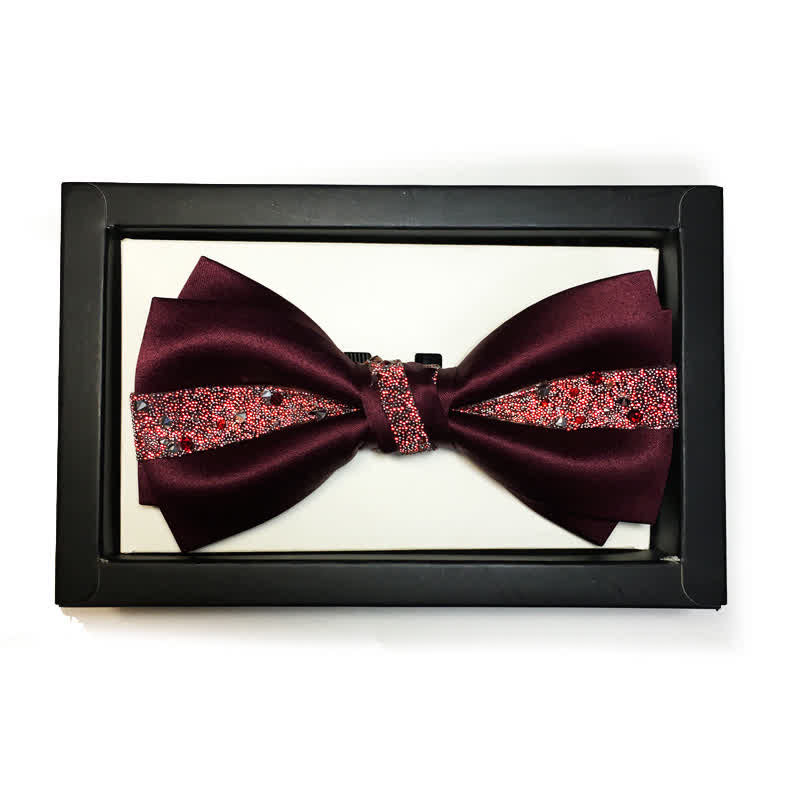 Men's Color of Red Rhinestone Bow Tie Pocket Square - Burgundy - Bow Tie - image 1