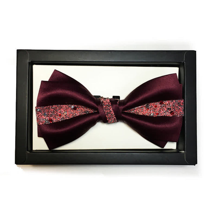 Men's Color of Red Rhinestone Bow Tie Pocket Square - Burgundy - Bow Tie - image 1