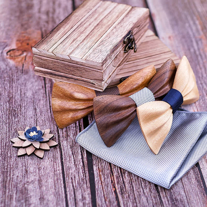 3Pcs Men's Hand Carved Crease Wooden Bow Tie Set - image 5