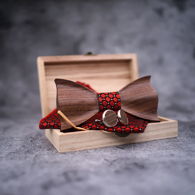 3Pcs Men's 3D Black Walnut Wooden Bow Tie Set - image 1