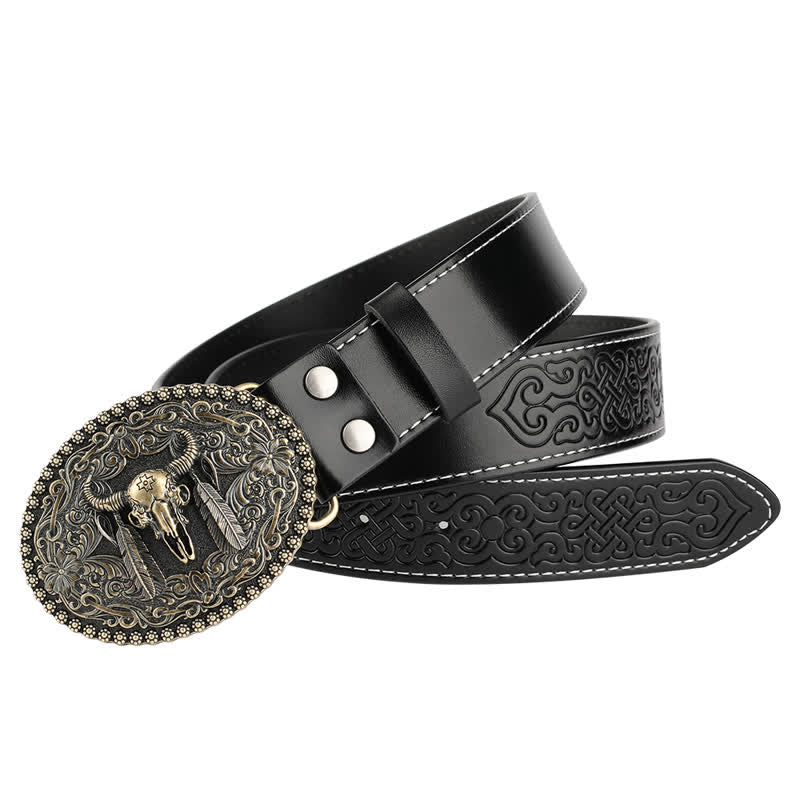 Men's Engarved Feather Bull Jeans Leather Belt - image 2