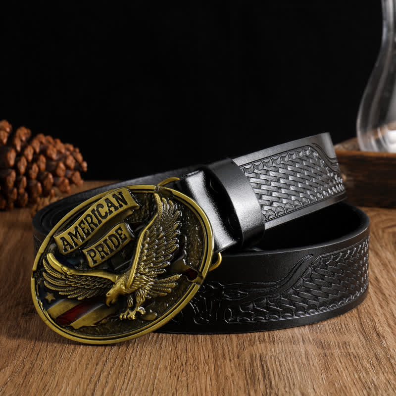 Men's American Pride Bald Eagle Leather Belt - Black #3 - 42 - image 8