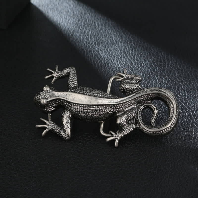 Men's DIY Unique Animal Silver Lizard Buckle Leather Belt - Lizard - Without Belt - image 0