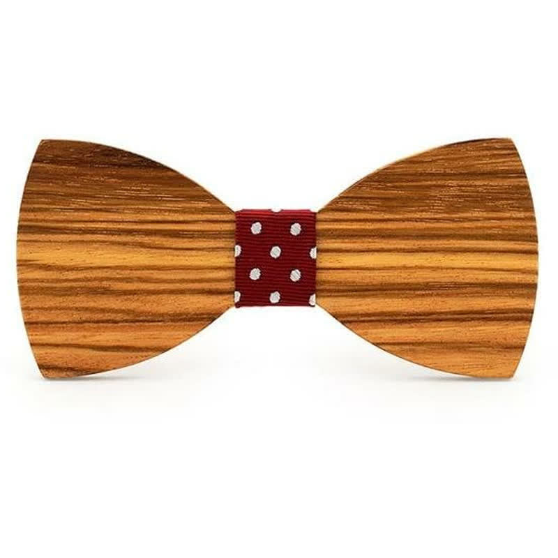Men's Natural Wood Grain Wooden Bow Tie - Red Polka Dot - image 0