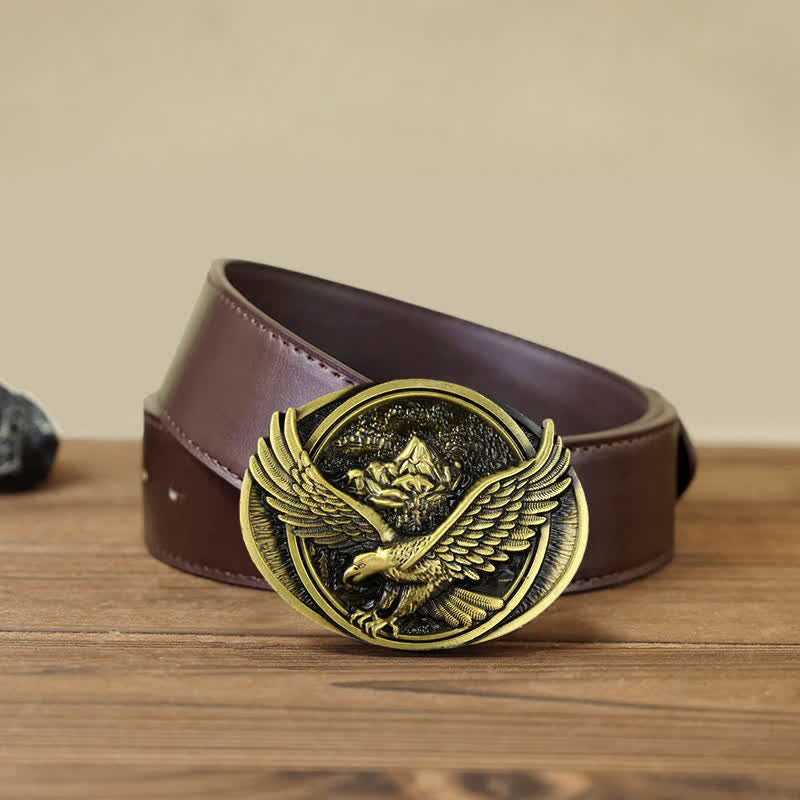 Men's DIY Domineering Flying Eagle Buckle Leather Belt - Antique Bronze - Brown PU Belt (40) - image 14