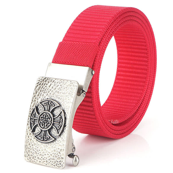 Men's Retro Style Leisure Nylon Belt - Red / Silver - 48" - image 23