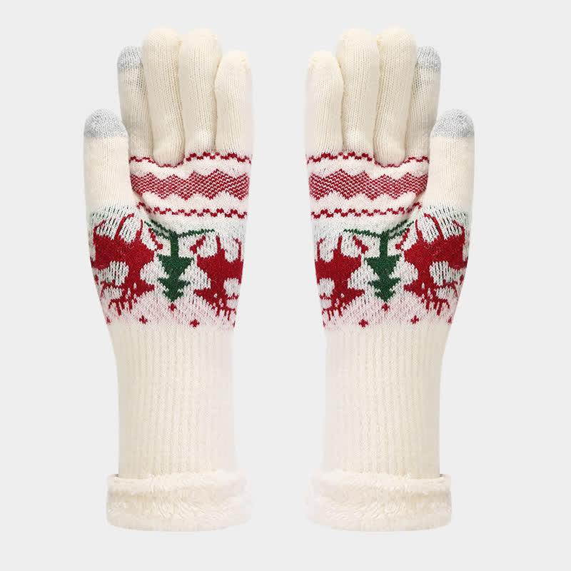 3Pcs Women's Reindeer Tree Jacquard Hat Scarf Gloves Set - image 13