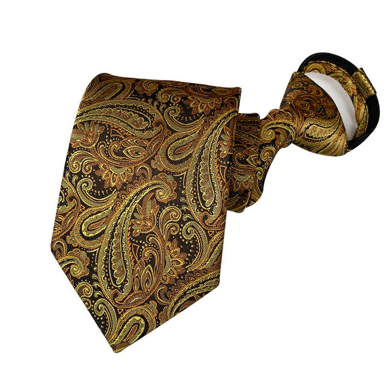 Men's Retro Paisley Zipper Tie Floral Necktie - Yellow - image 4