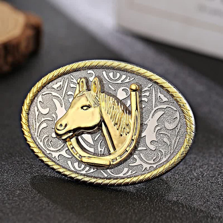 Men's DIY Golden Horseshoe Buckle Leather Belt - Horseshoe - Without Belt - image 0