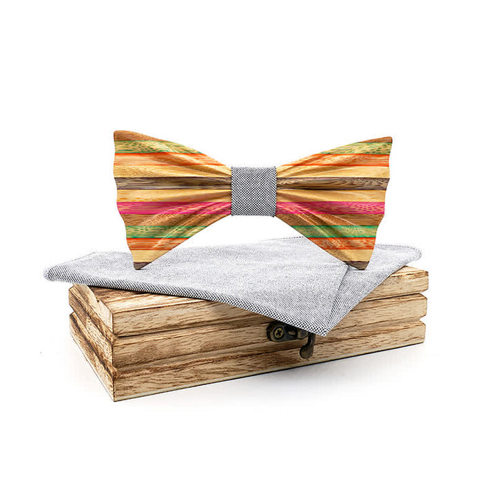 2Pcs Men's Rainbow Wrinkle Wooden Bow Tie Set - Silver - image 10