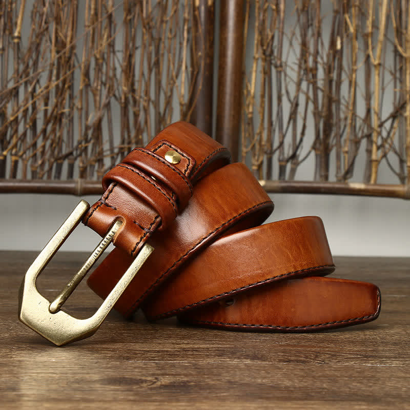 Men's Rectangular Buckle Glossy Leather Belt - image 3
