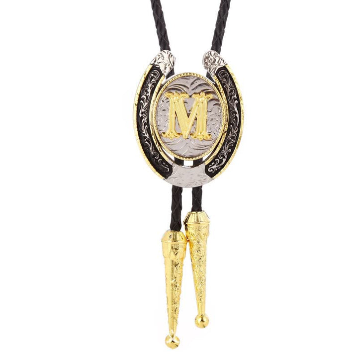 Modern Western Horseshoe Initial Letter A To Z Bolo Tie - Gold - M - image 17