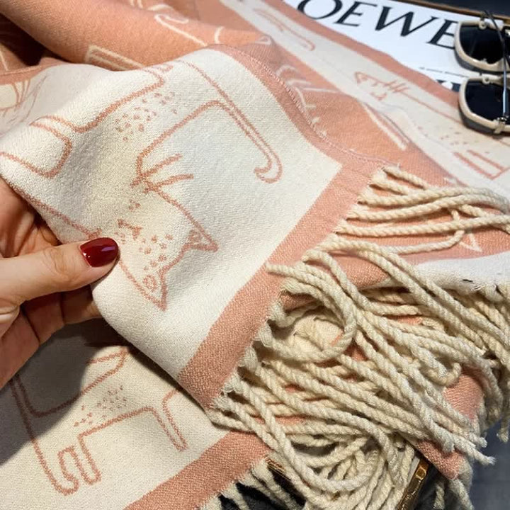 Women's Cat Print Double-Sided Shawl Scarf - image 11