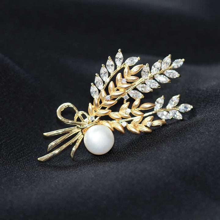 Women's Dazzling Pearl Zirconia Wheat Brooch - image 7
