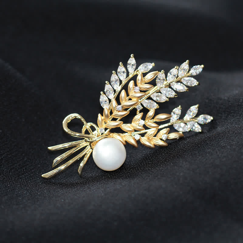 Women's Dazzling Pearl Zirconia Wheat Brooch - image 7