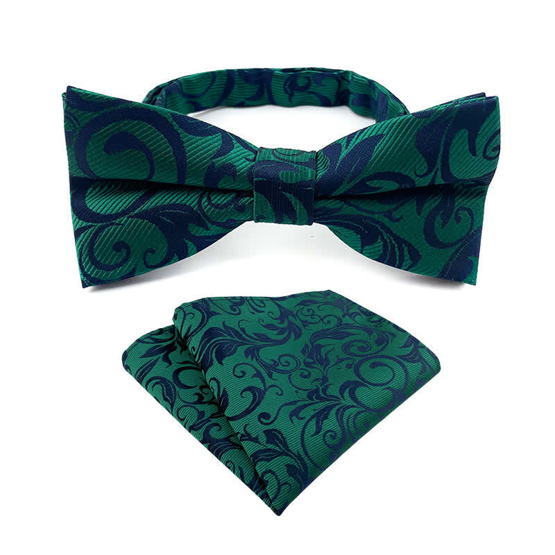 2Pcs Men's Flowery Paisley Bow Tie Pocket Square Set - Green - image 4