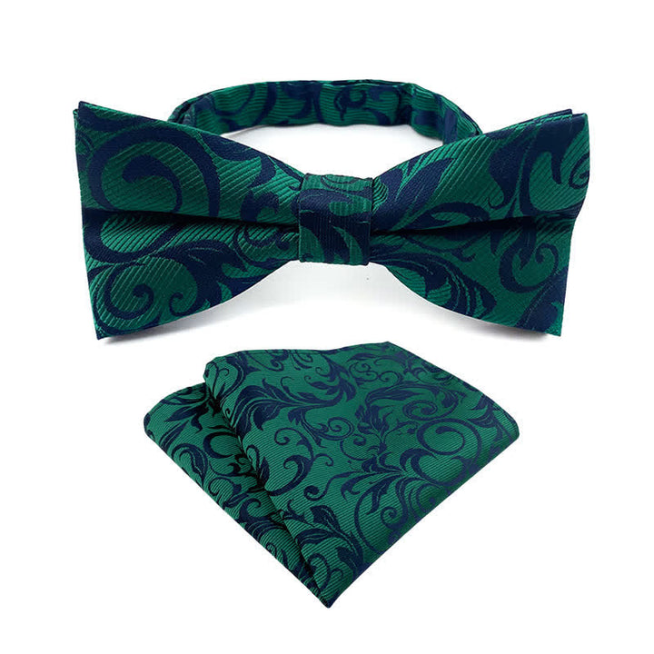 2Pcs Men's Flowery Paisley Bow Tie Pocket Square Set - Green - image 4