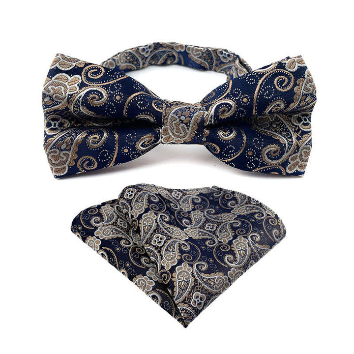 2Pcs Men's Flowery Paisley Bow Tie Pocket Square Set - Navy - image 3