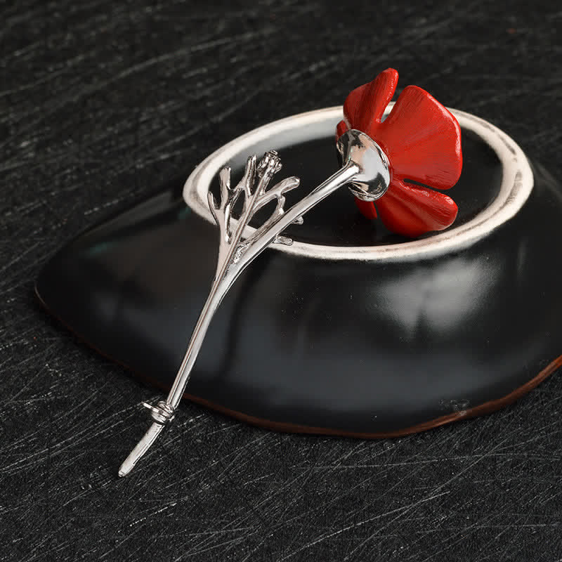 Women's Classy Red Poppy Flower Brooch - image 3