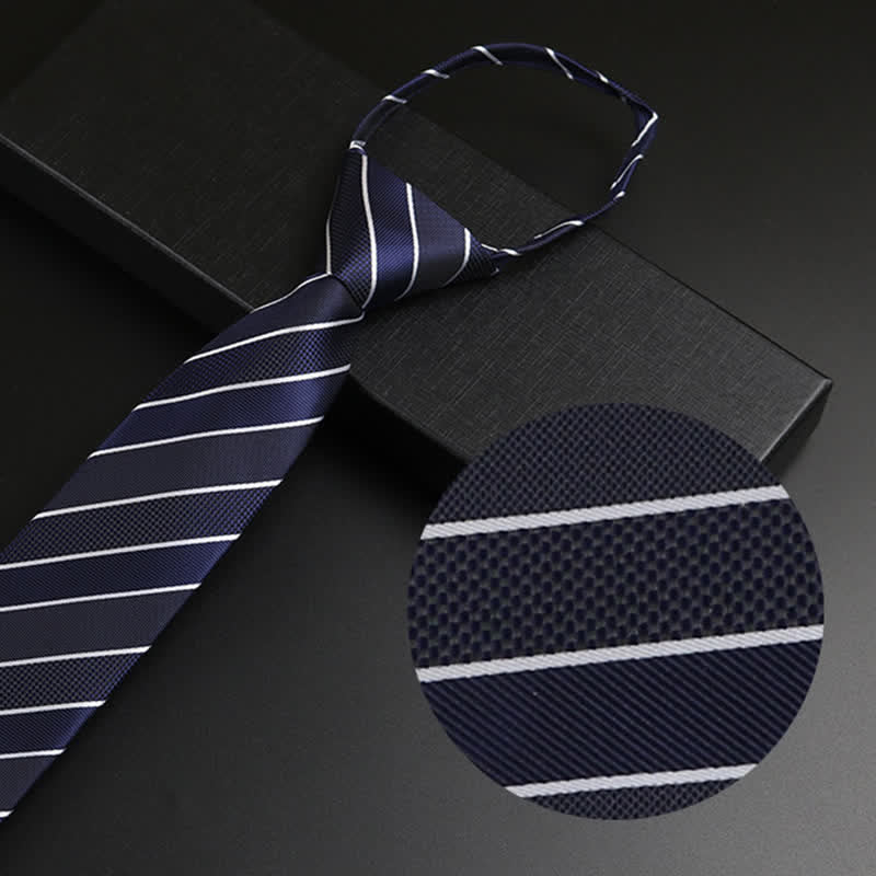 Men's Navy Blue Zipper Tie Formal Necktie - Striped #2 - image 4