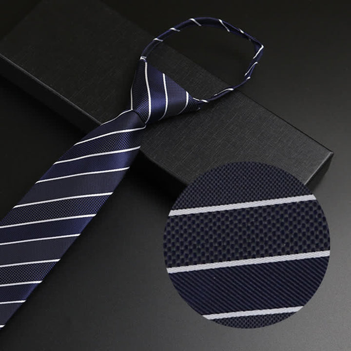 Men's Navy Blue Zipper Tie Formal Necktie - Striped #2 - image 4