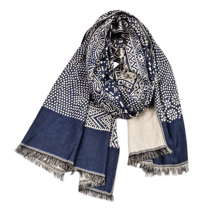 Men's Cotton Linen Lightweight Ethnic Scarf - Navy - image 1