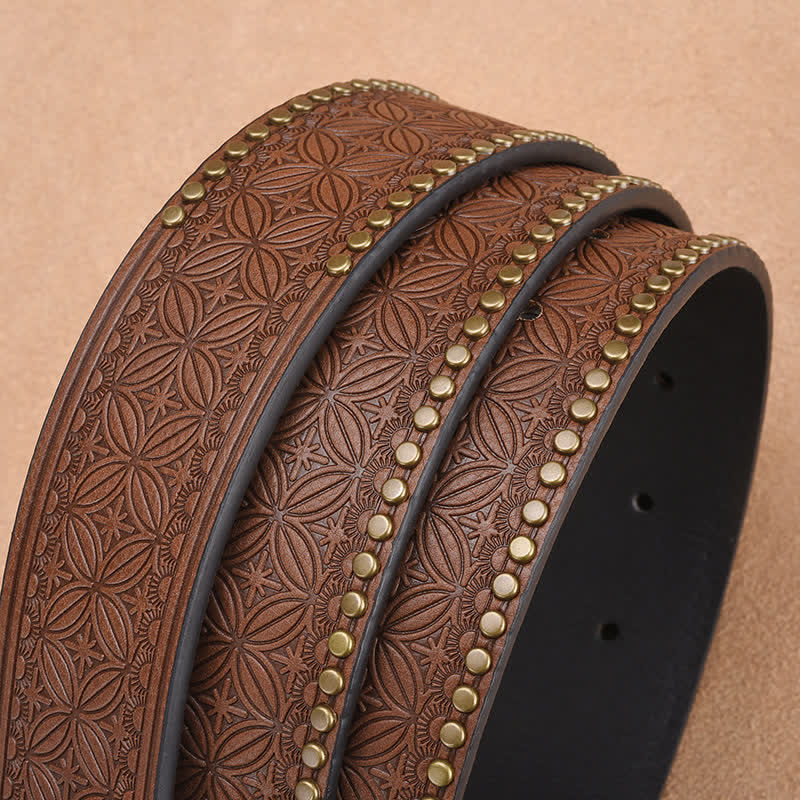 Men's Western Cattle Head Rivet Embossed Leather Belt - image 2