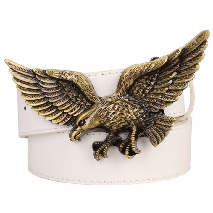 Men's Personality Large Flying Eagle Buckle Leather Belt - White / Gold - 40 - image 5