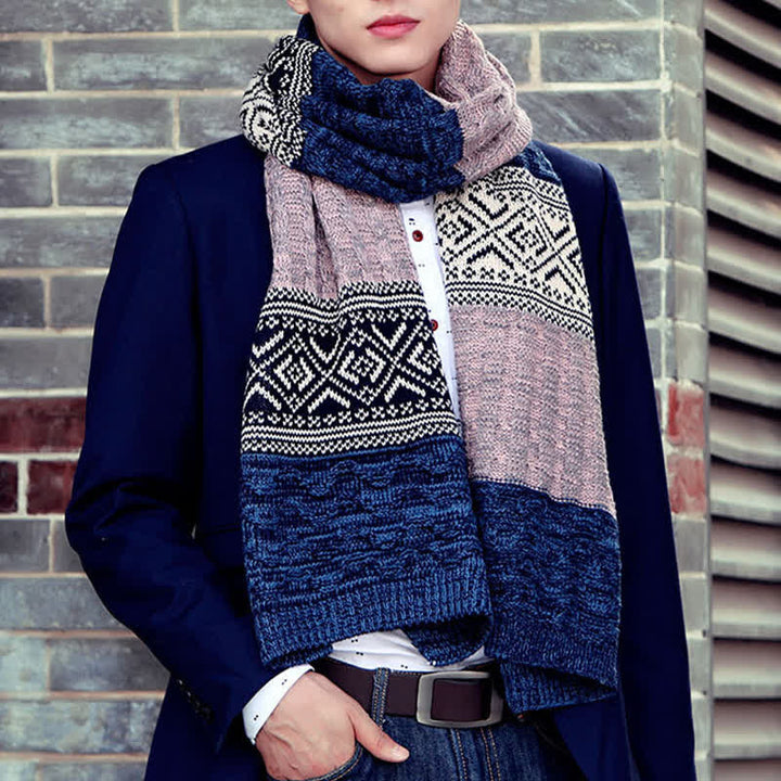 Men's Argyle Knitted Stitching Color Block Scarf - image 9