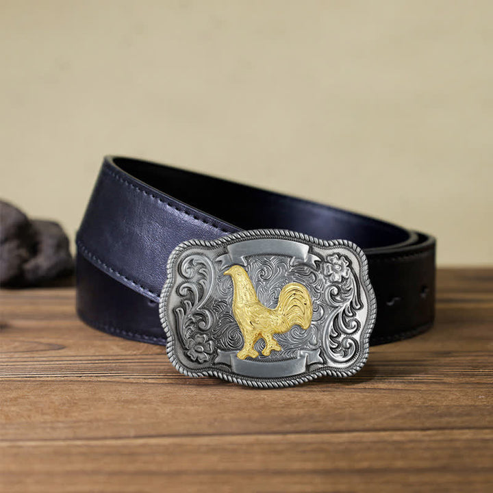 Men's DIY Gold Carving Animal Buckle Leather Belt - Cock - Black PU Belt (40) - image 48