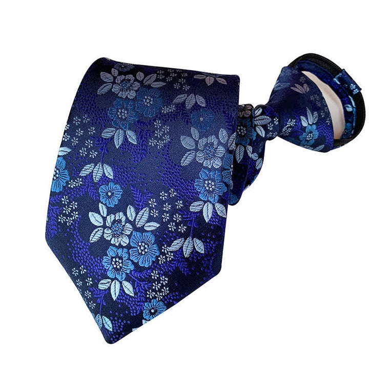 Men's Retro Paisley Zipper Tie Floral Necktie - Dark Blue - image 3