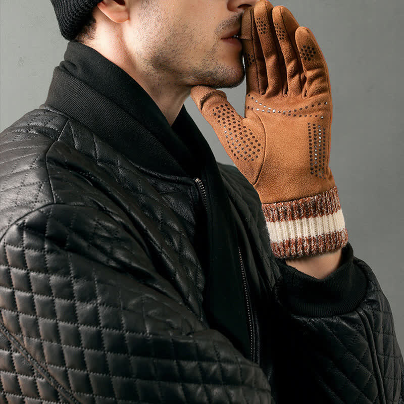 Unisex Suede Fleece Non-slip Flip Split Finger Gloves - image 1