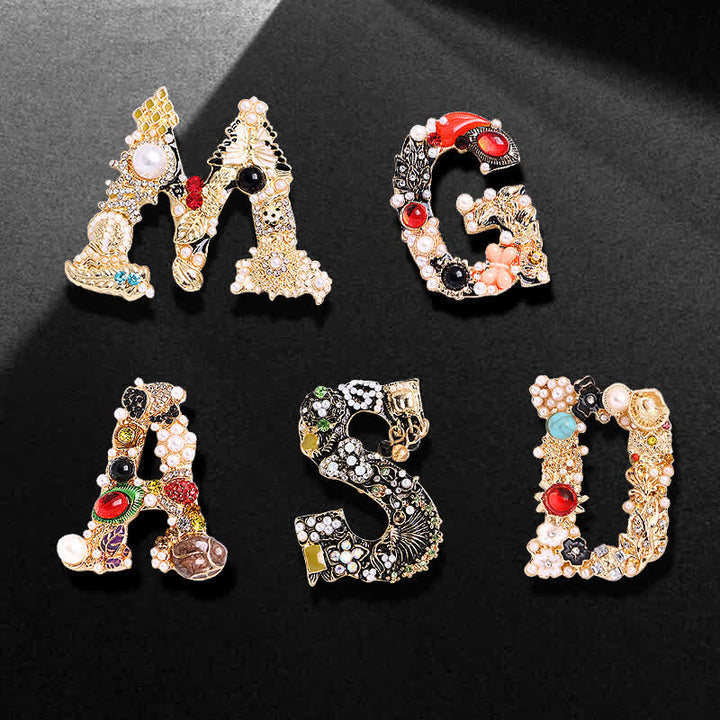 Unisex Baroque Pearl Letter Brooch - image 0