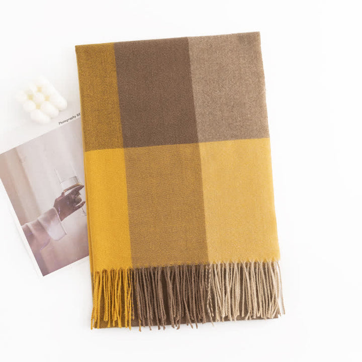 Women's Warmth Shawl Plaid Tassel Scarf - Yellow - image 2