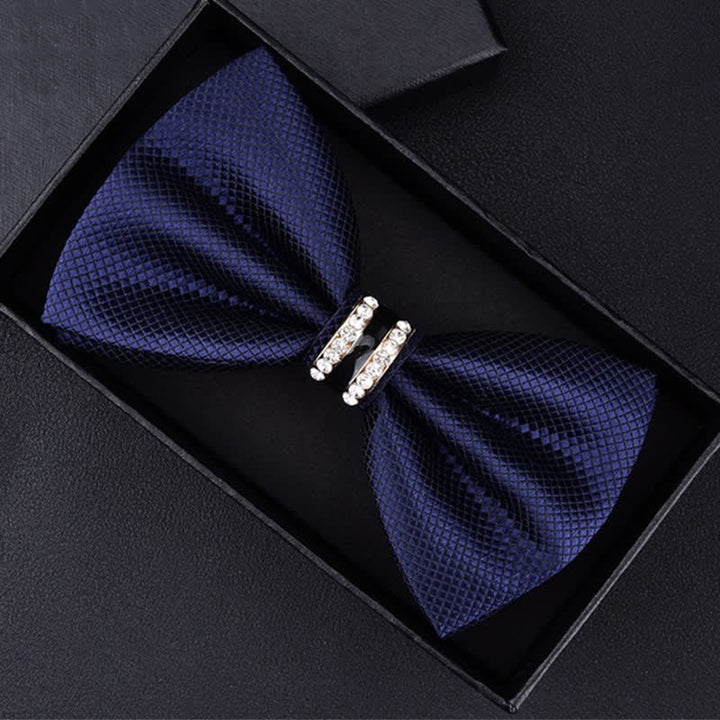 Men's Floral Paisley Striped Rhinestone Bow Tie - Navy Lattice - image 21