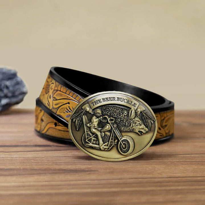Men's DIY Motorcycle Creative Beer Holder Buckle Leather Belt - Bronze - SandyBrown Belt (40) - image 29