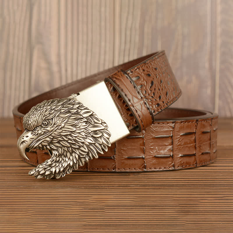 Men's Eagle Head Crocodile Embossed Leather Belt - image 19