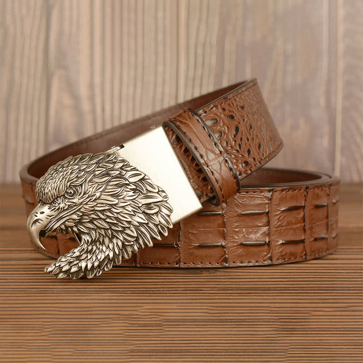 Men's Eagle Head Crocodile Embossed Leather Belt - image 19