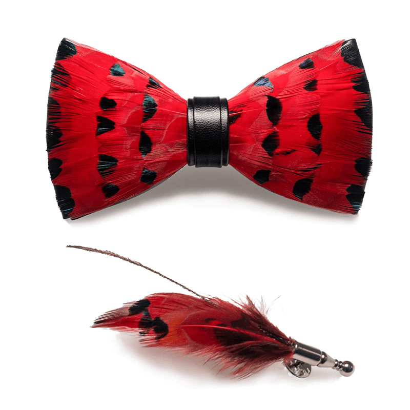 Kid's Red Finch Tail Feather Bow Tie with Lapel Pin - image 5